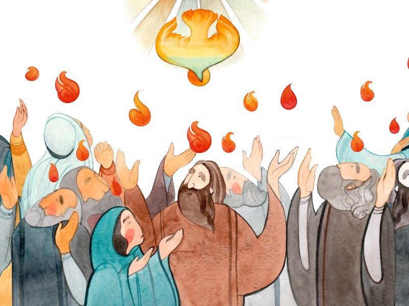 Watercolor,Illustration,Descent,Of,The,Holy,Spirit,On,The,Apostles,