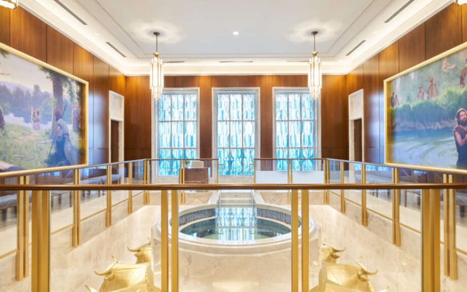The baptismal font inside the new Brasília Brazil Temple.