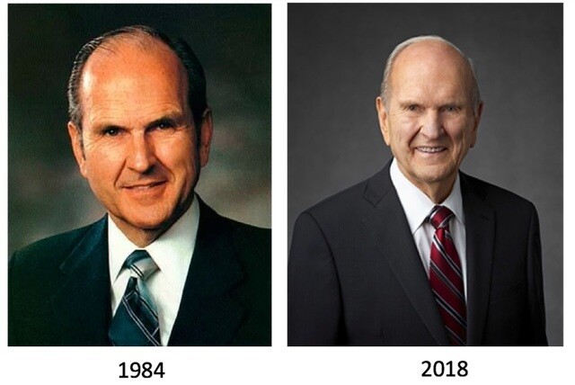 President Nelson as an apostle in 1984 and as a prophet in 2018