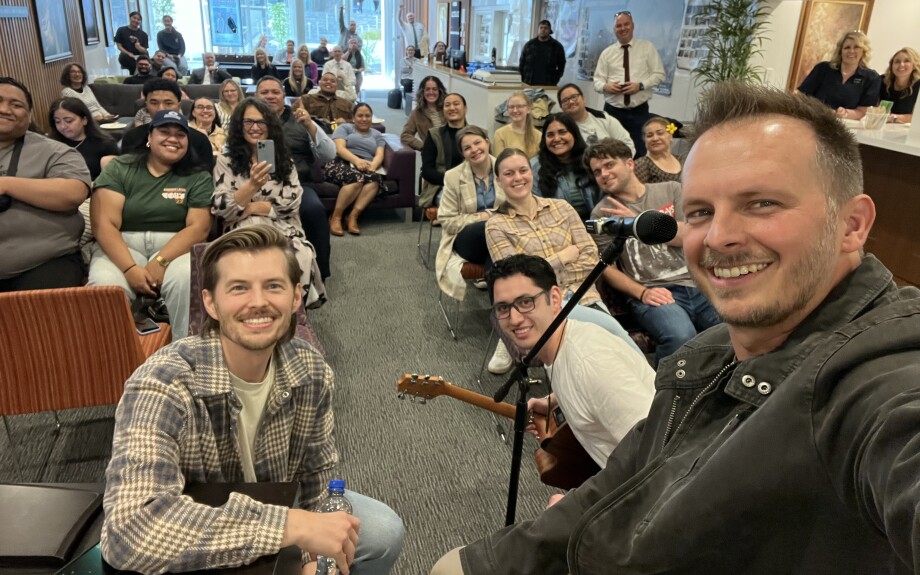 Chad and Ben Truman at a young single adult devotional in New Zealand