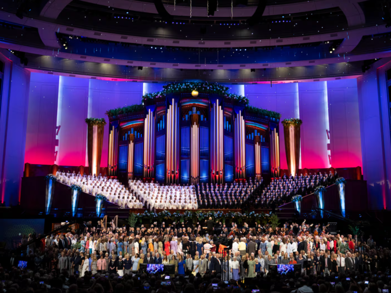 The Tabernacle Choir at Temple Square sings during the broadcast of the 5,000th episode of "Music & the Spoken Word" at the Conference Center in Salt Lake City on Sunday, July 13, 2025.