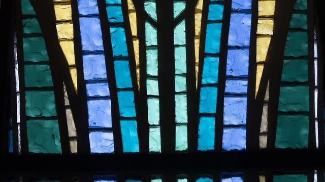 Artistic glass in the Jordan River Utah Temple.