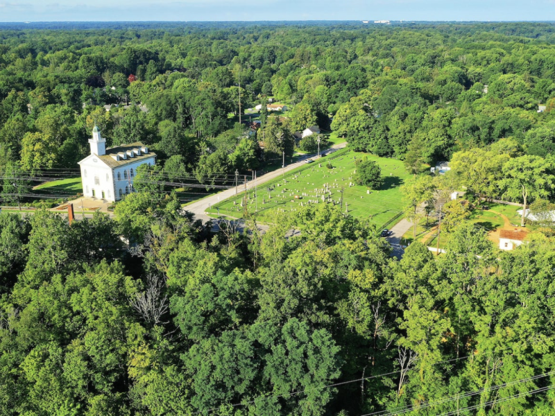 The sun rises on the Kirtland Ohio Temple and the Joseph and Emma Smith home in Kirtland, Ohio, on Saturday, Aug. 26, 2023.