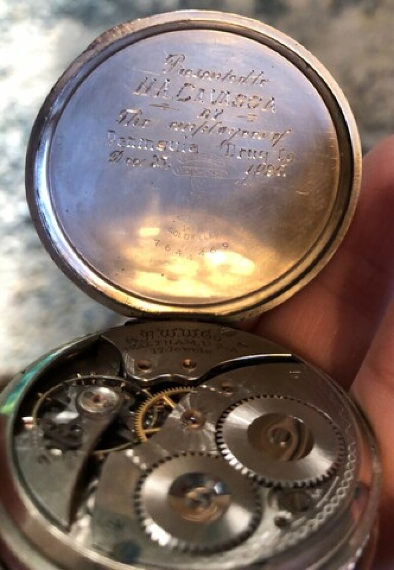The inscription that he found after popping off the back cover, addressed to Harriet's dad.