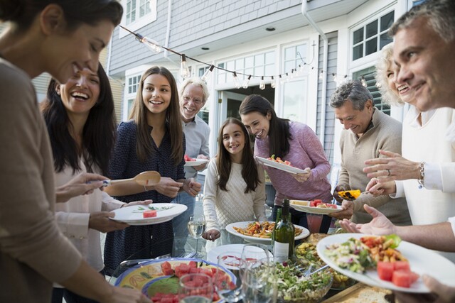 A family eating together at a family reunion