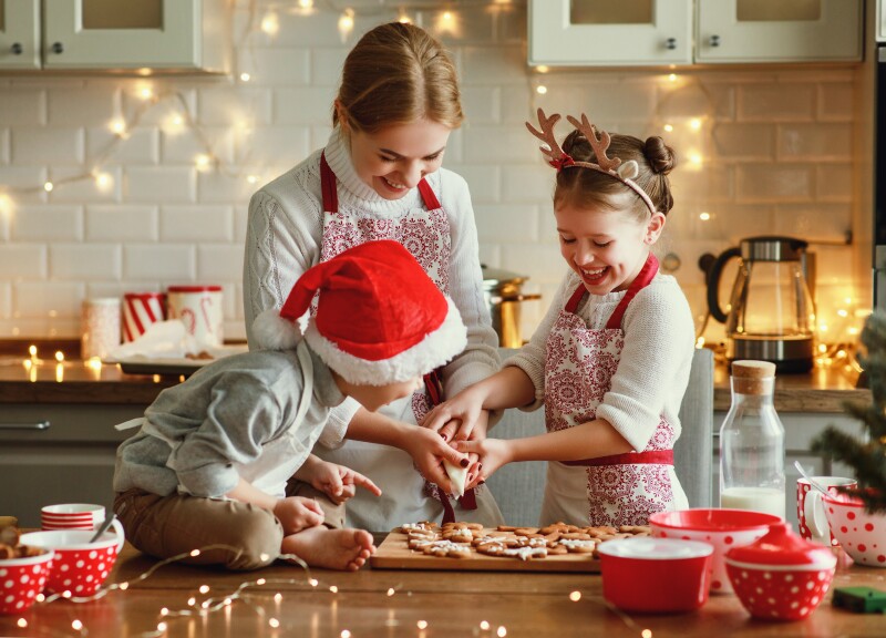 Happy,Funny,Family,Mother,And,Children,Bake,Christmas,Cookies,On