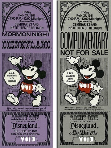 Admission ticket for Mormon Night at Disneyland