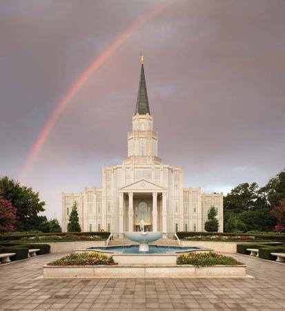 Houston Texas Temple with rainbow