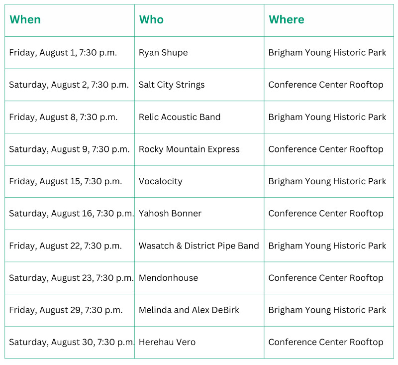 Free LDS Summer 2025 Concerts in Salt Lake City—August