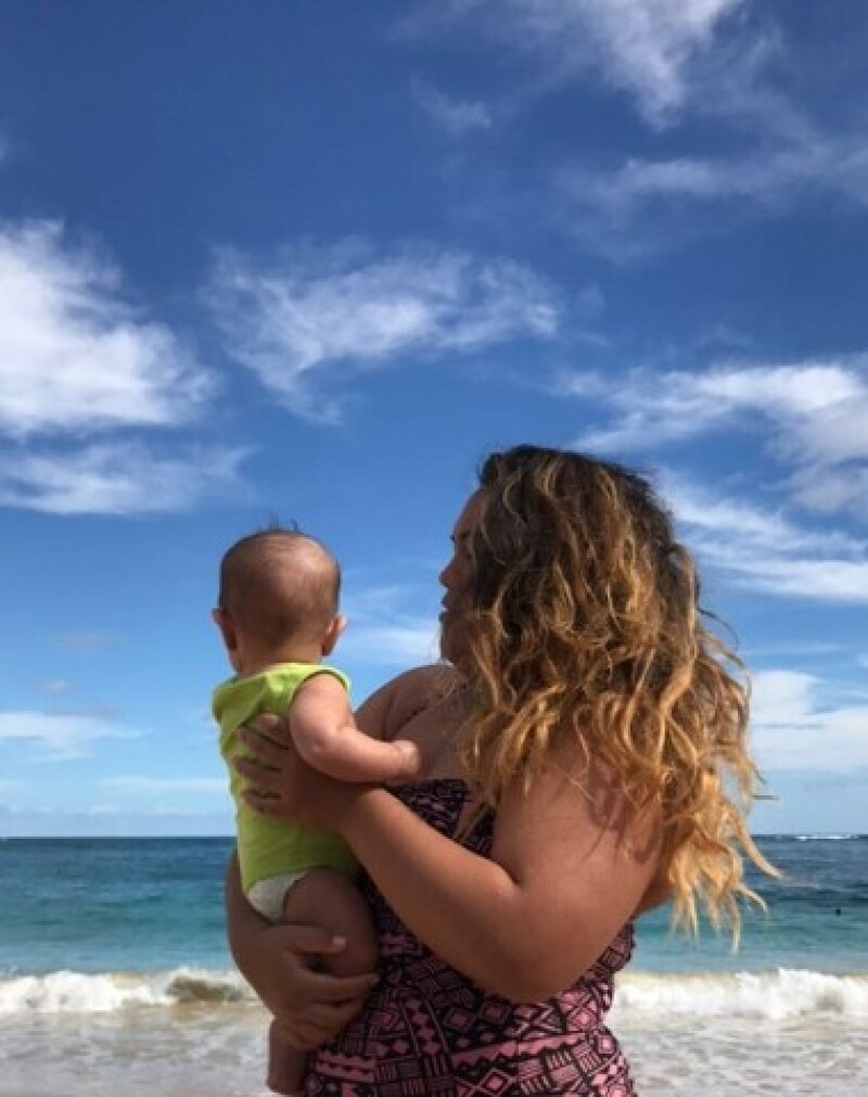 Miya with her son.