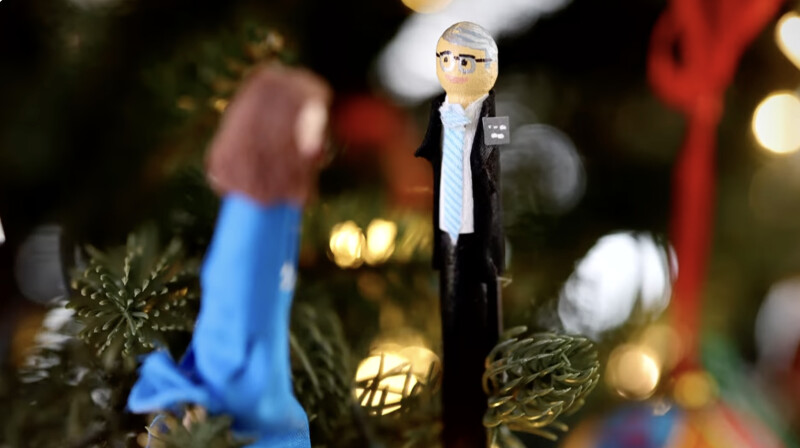 A clothespin Christmas ornament resembling Elder Gerrit W. Gong.