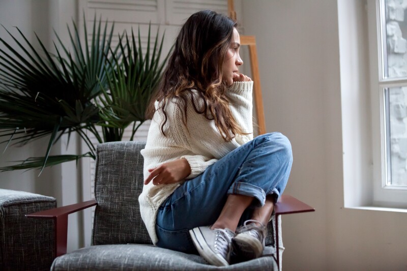 Sad,Thoughtful,Teen,Girl,Sits,On,Chair,Feels,Depressed,,Offended