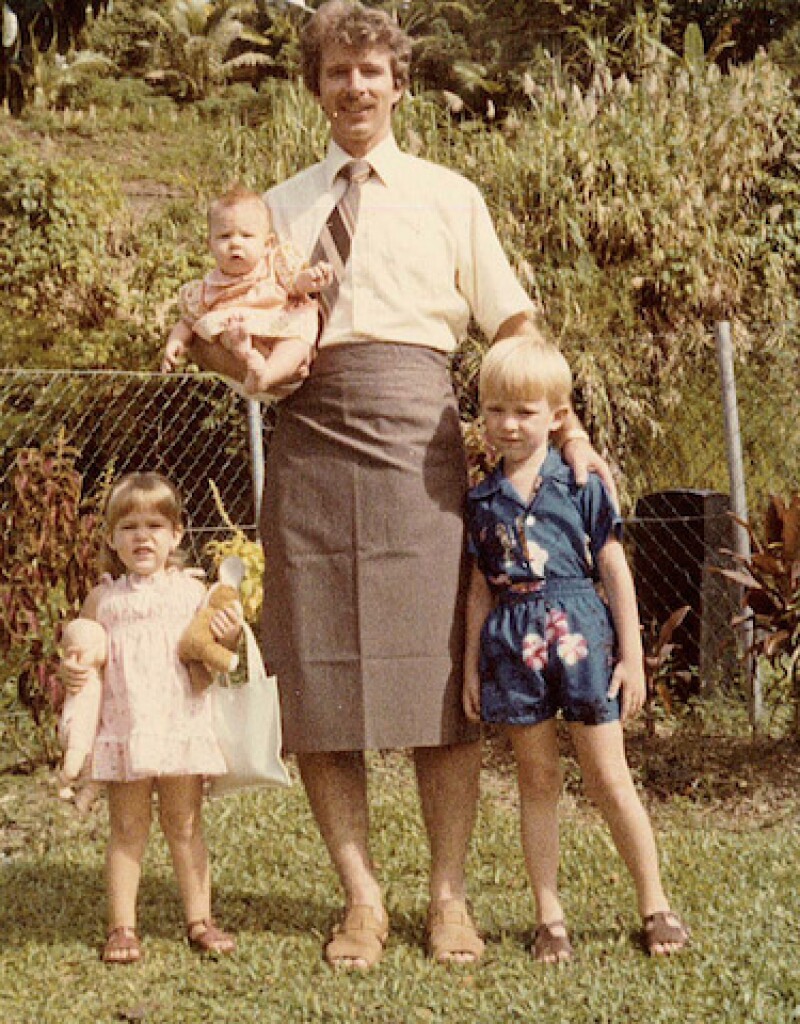 Craig with his three small children in Fiji. Craig and his family moved to Fiji after Craig was offered a job teaching English.