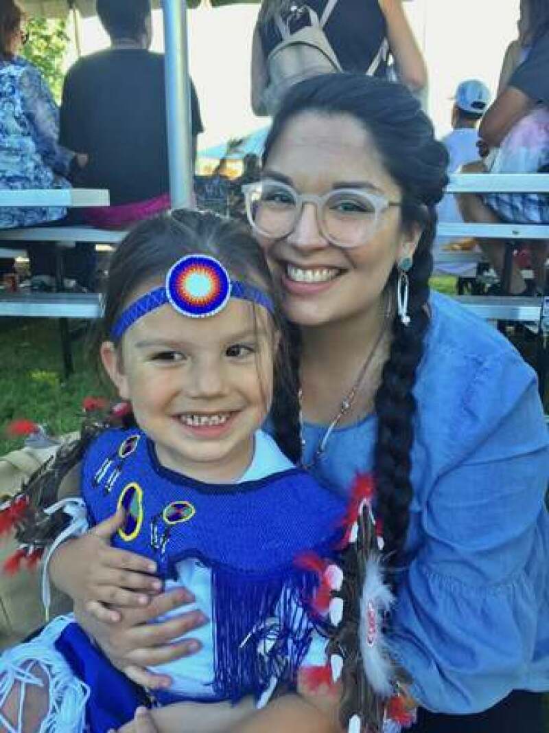 Jalynne's son in regalia for his first dancing powwow.