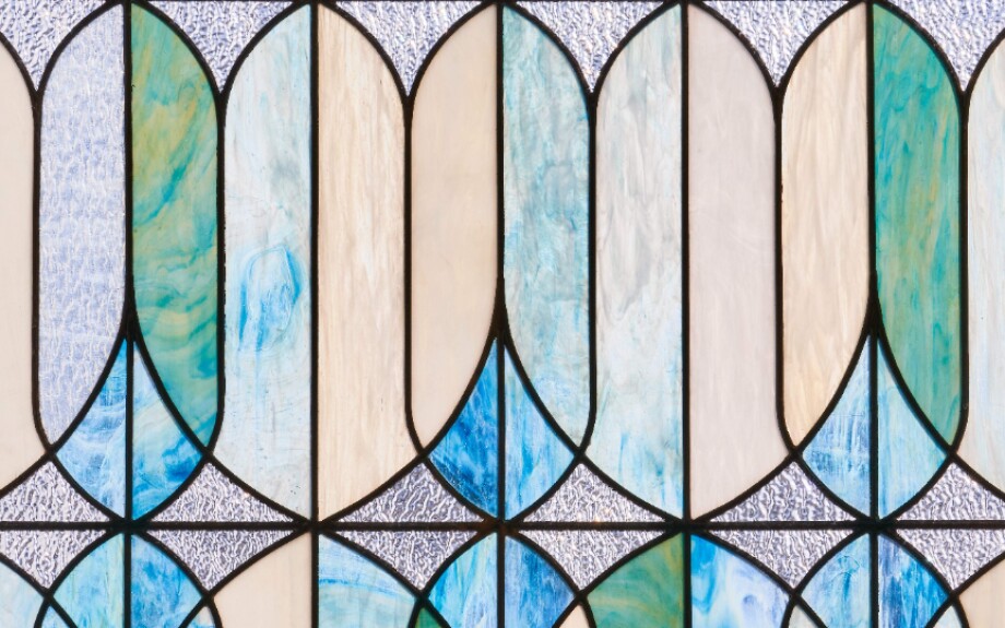 A stained glass window inside the new Brasília Brazil Temple.
