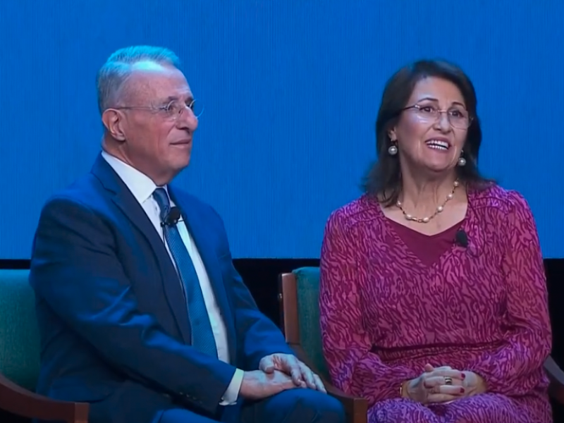 Elder Ulisses Soares and Sister Rosana Soares at the Worldwide Devotional for Young Adults in Mexico City, Mexico, on Sunday, February 18, 2024.