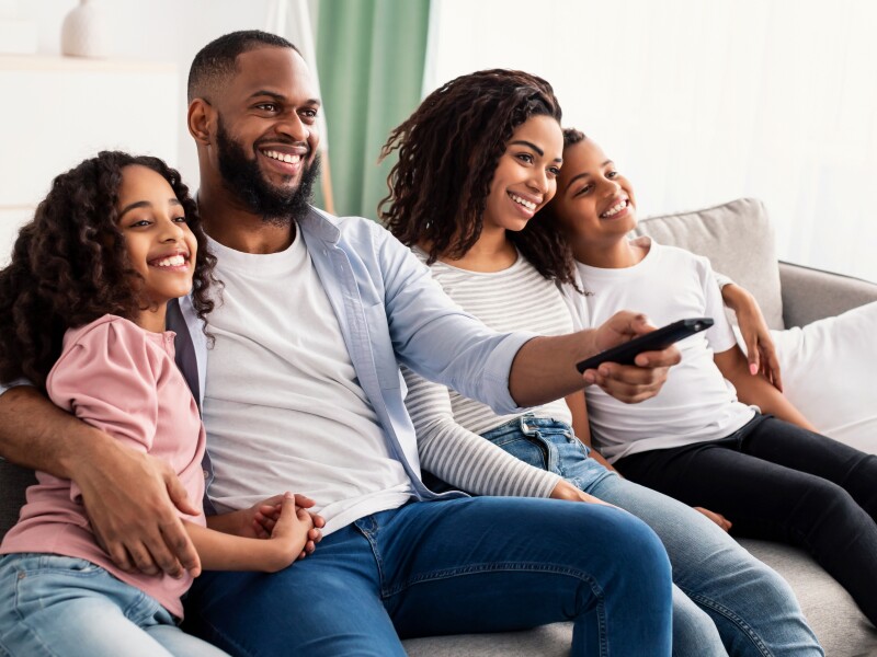 Comfort,And,Relax.,Portrait,Of,Happy,Loving,Black,Family,Of