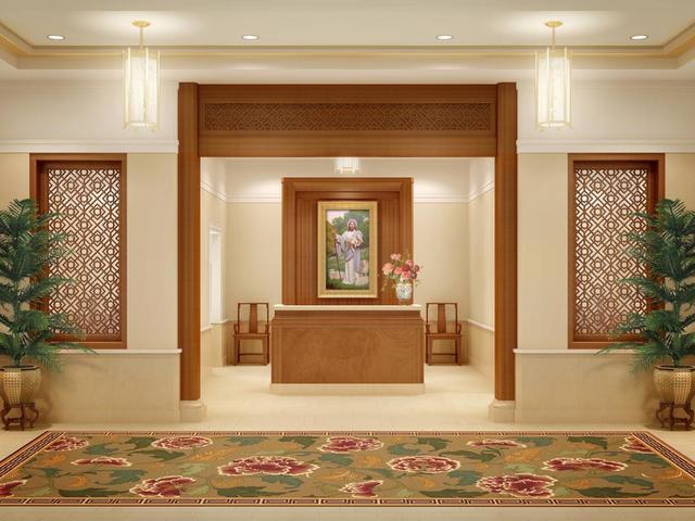 Rendering of the entry of the Hong Kong China Temple.