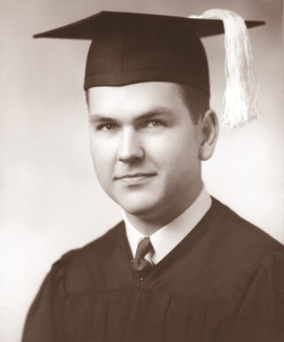 President Nelson as a young college graduate wearing a cap and gown.