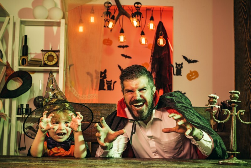 Scary,Stories.,A,Terrible,Night,On,Halloween.,Father,And,Son