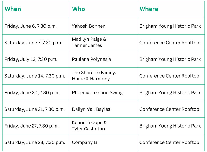 Free LDS Summer 2025 Concerts in Salt Lake City—June