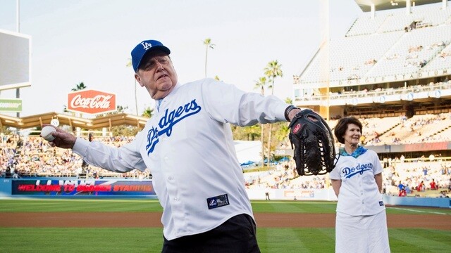 Russell Throws First Pitch at Dodger Stadium