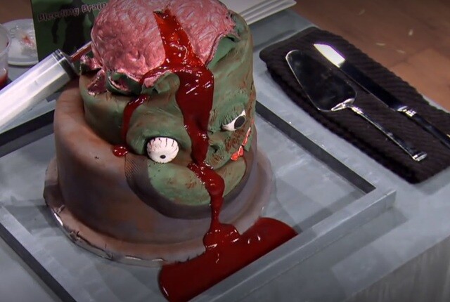 Peter Tidwell's zombie cake. Image a screenshot for Food Network's Halloween Baking Championship.