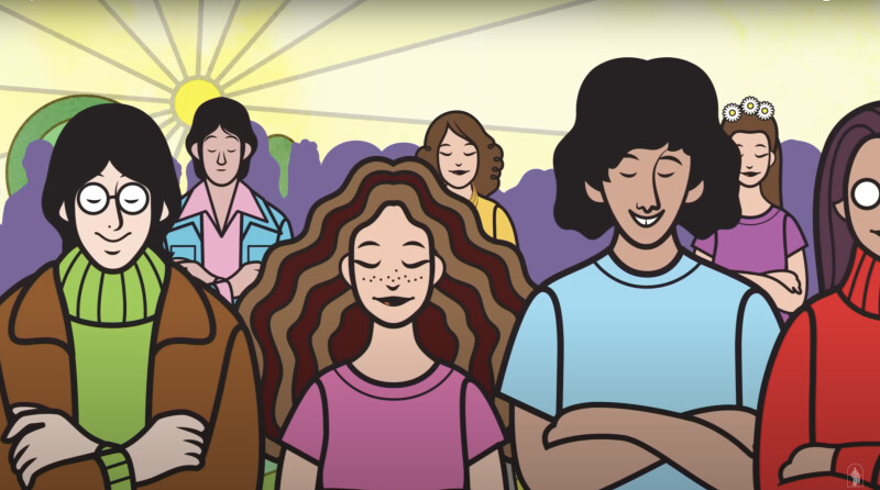 An illustration of young adults praying.