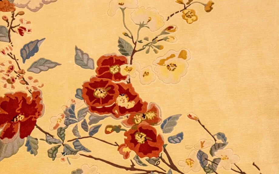 Elegant carpet designs in the bridal room were inspired by traditional kimono patterns.
