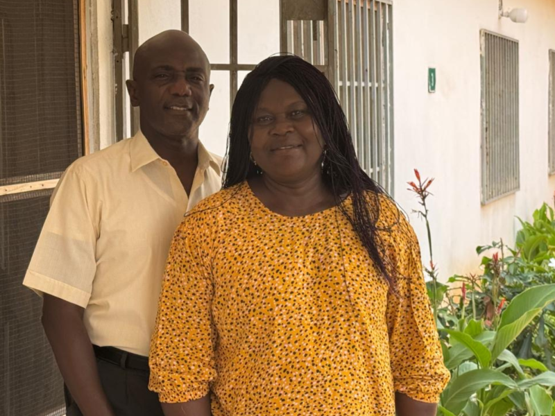 Arnold and Sethrina Odonko in front of their home near Accra, Ghana