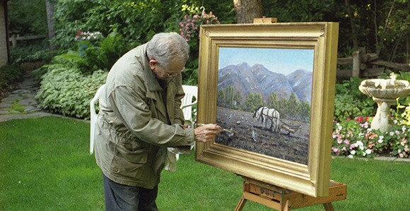 President Boyd K. Packer paints two workhorses