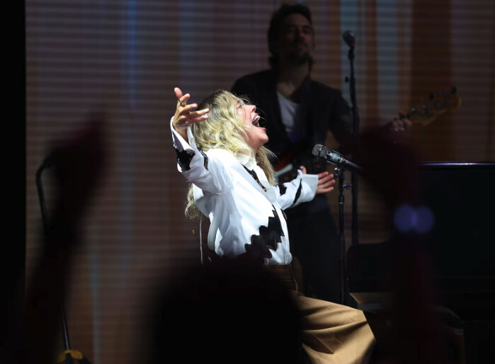 Rachel Platten performs during the Utah Area YSA Conference concert at the Delta Center in Salt Lake City on Saturday, August 3, 2024. 