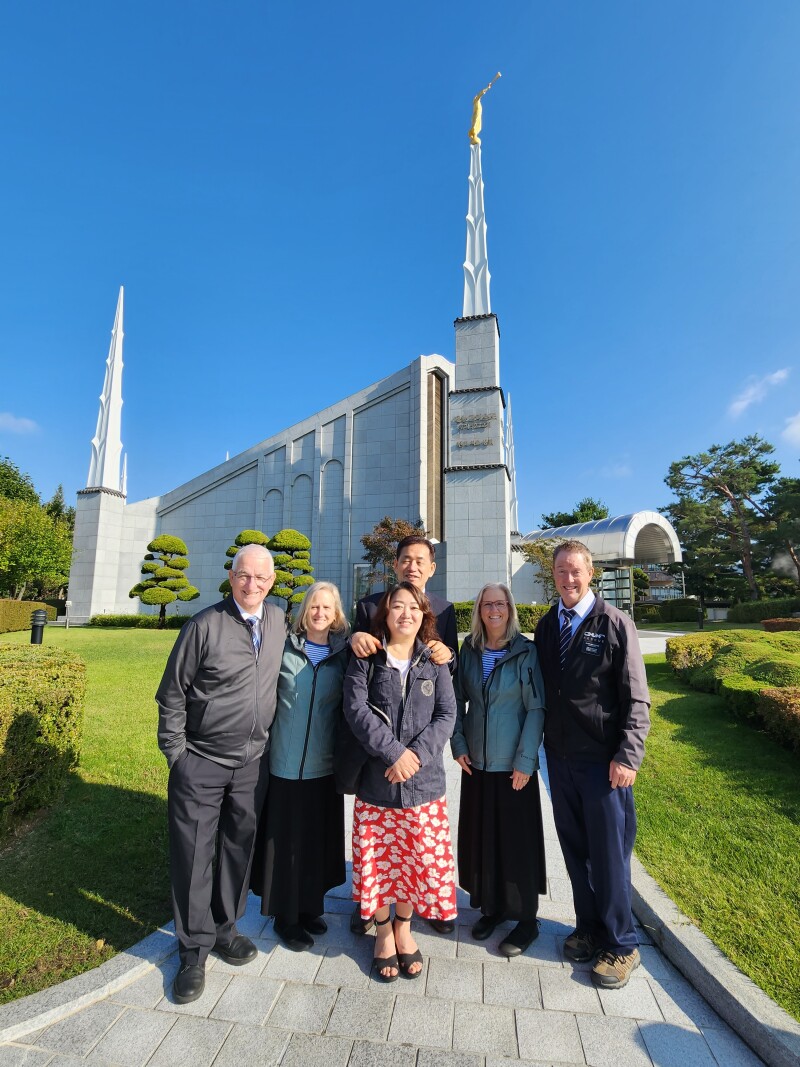 The Wigington and Kim families at the Seoul Korea Temple