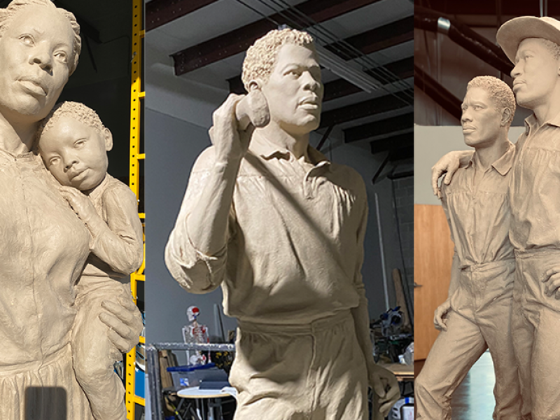 The new monument at This is the Place Heritage Park will feature sculptures of early Black pioneers Jane Manning James, Green Flake, and brothers Hark Wales and Oscar Smith. The statues were sculpted by Stephanie and Roger Hunt.