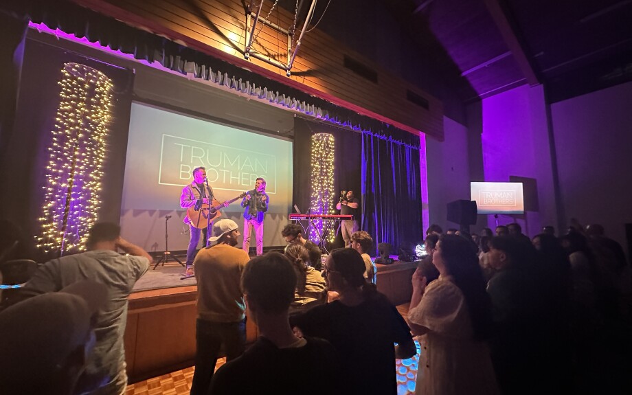 The Truman Brothers performing at a young single adult concert in New Zealand