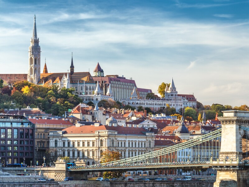 Daytime view of Budapest landmarks in autumn