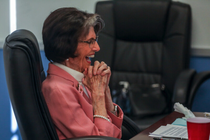 Sister Ardeth Kapp speaks with friends during a Zoom call to celebrate her 90th birthday at Thanksgiving Point on Sunday, March 21, 2021.