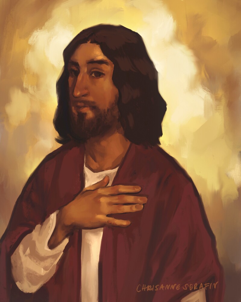 A painting of Christ with his hand over his heart.