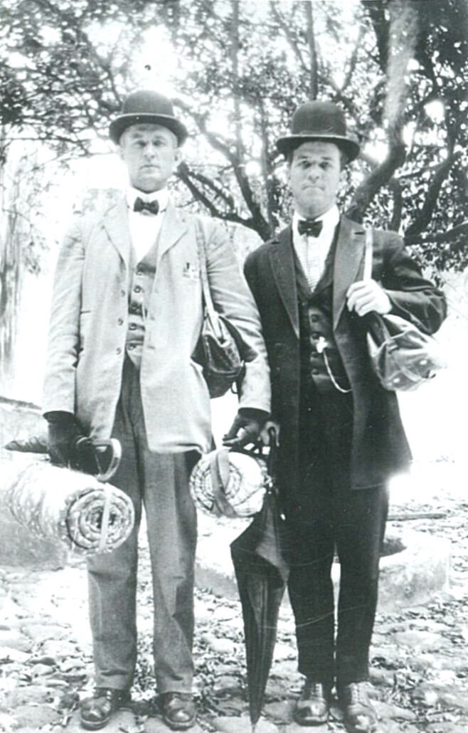 Elder Andrés C. González (right) stands with his missionary companion, Elder Jesse Porter (left), on April 23, 1911.