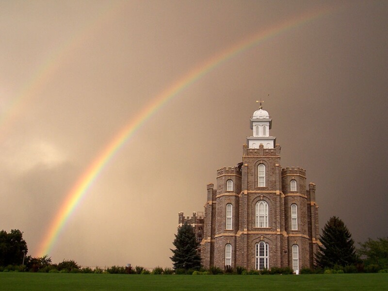 Logan Utah Temple with Rainbow