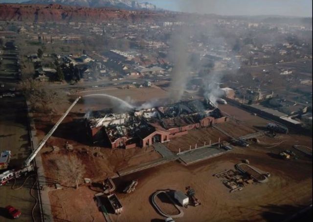 The wreckage of the St. George East stake center, which was damaged by fire.