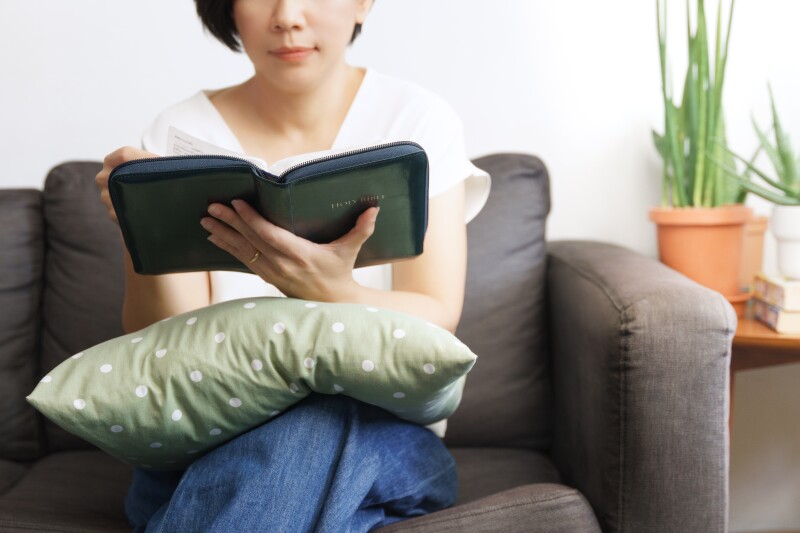 A,Beautiful,Asian,Woman,Sitting,Alone,On,A,Couch,Reading
