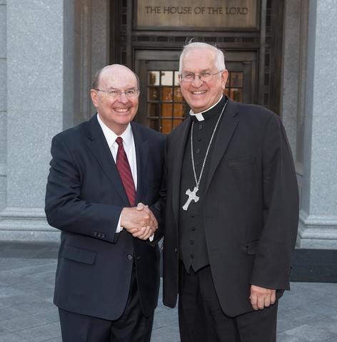 Image titleElder Cook gave a tour of the Philadelphia temple to different faith leaders. Image from Facebook.