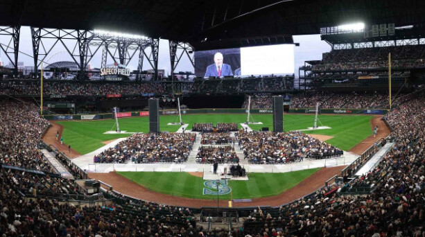 A Latter-day Saint audience of more than 49,000 people filled Safeco Field in Seattle, Washington, in 2018 to hear President Nelson speak.