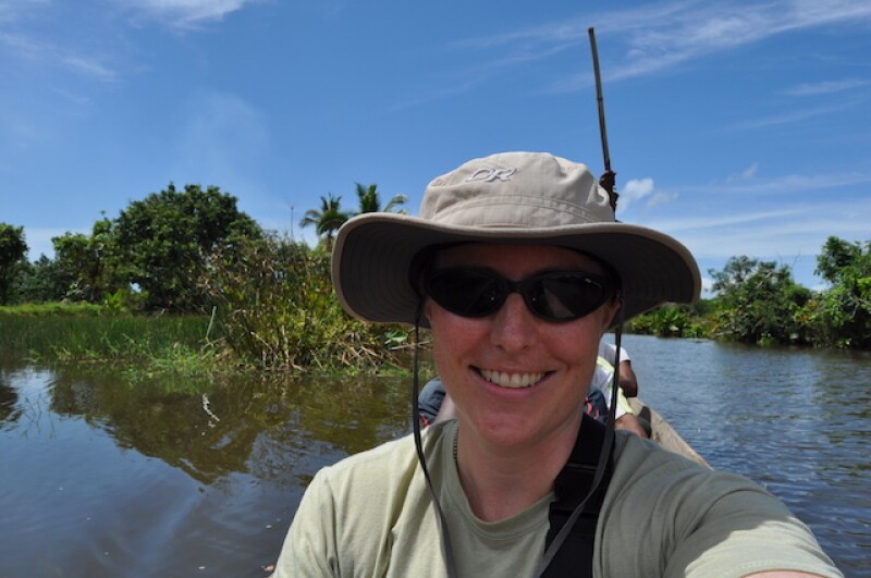 Elizabeth on a pirogue in Madagascar. Ever since she was little, it was Elizabeth's dream to visit Madagascar to see the lemurs and other wildlife. (image courtesy Elizabeth Hamilton)