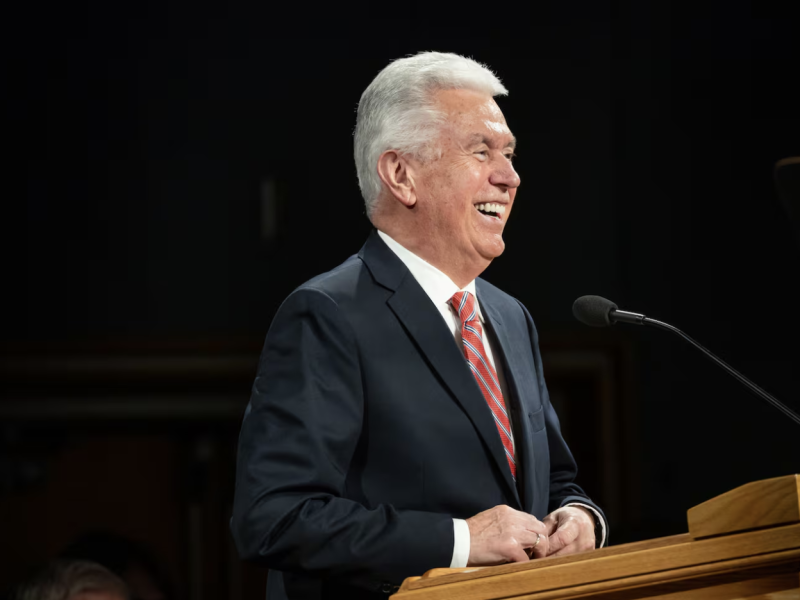 Elder Dieter F. Uchtdorf of the Quorum of the Twelve Apostles speaks at a devotional at the Provo Missionary Training Center in Provo, Utah, on Tuesday, November 7, 2023.