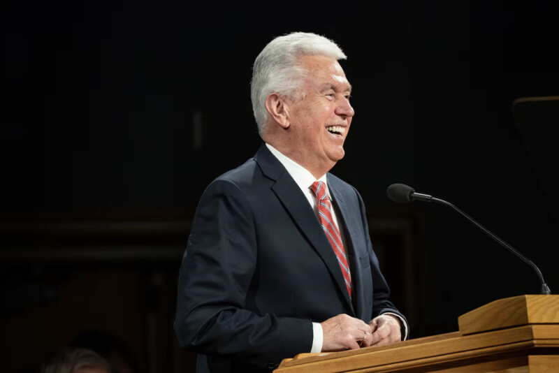 Elder Dieter F. Uchtdorf of the Quorum of the Twelve Apostles speaks at a devotional at the Provo Missionary Training Center in Provo, Utah, on Tuesday, November 7, 2023.