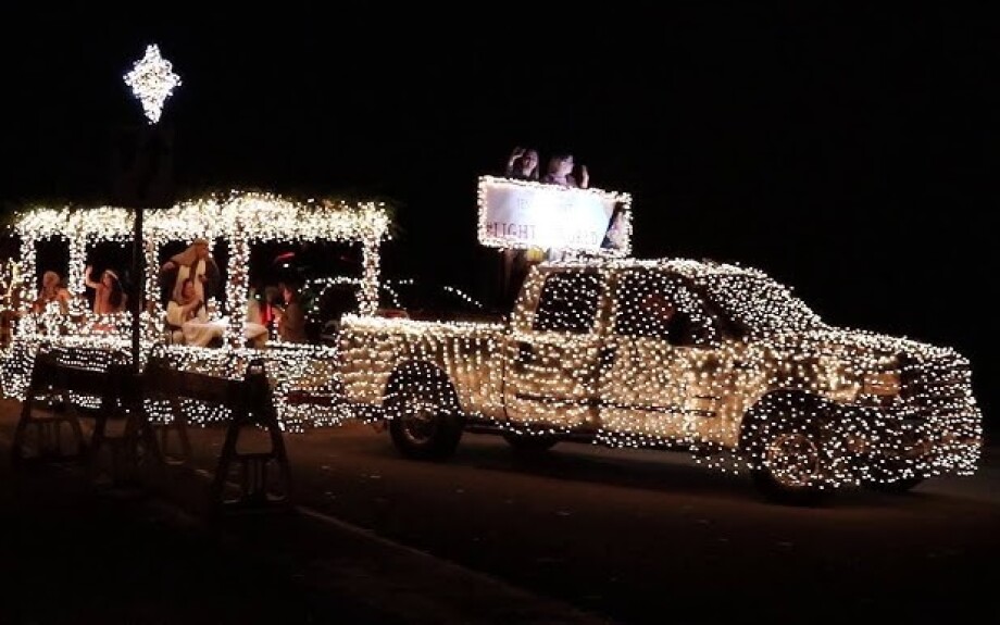 The front of the float as it passes by.