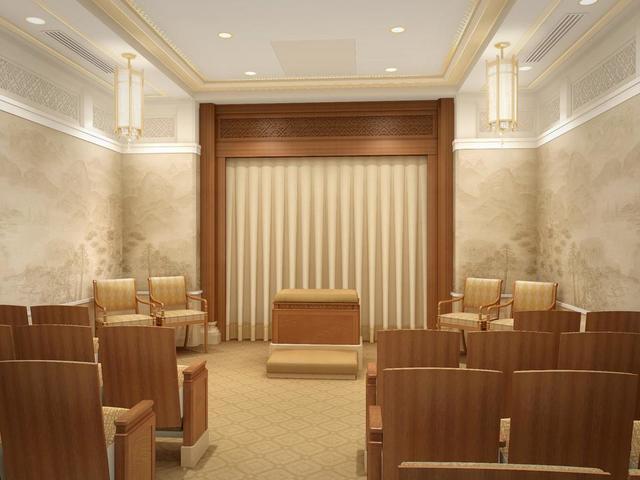 Rendering of an instruction room in the Hong Kong China Temple.