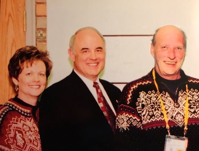 Erlend and Colleen Peterson with His Majesty King Harald at the Salt Lake City Winter Olympics in 2002. Image courtesy of Erlend Peterson.